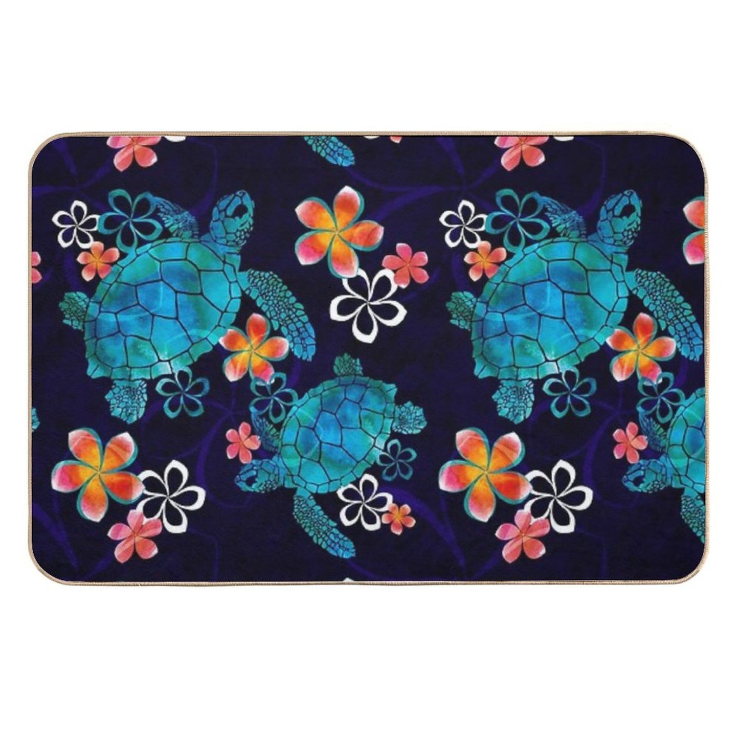 Sea Turtle with Flowers  Long-Lasting Bath Mat
