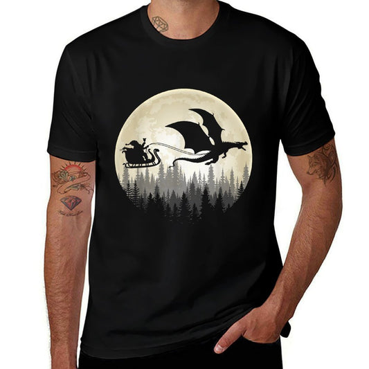 Dragon Riding Santa Sleigh  Moon Merry Christmas Boys Kids  Slim-fit Cut T-Shirt