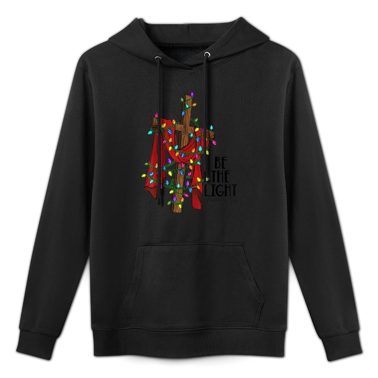 Christmas Cross with Xmas Lights Be The Light Bible Quote Relaxed Fit Hoodie