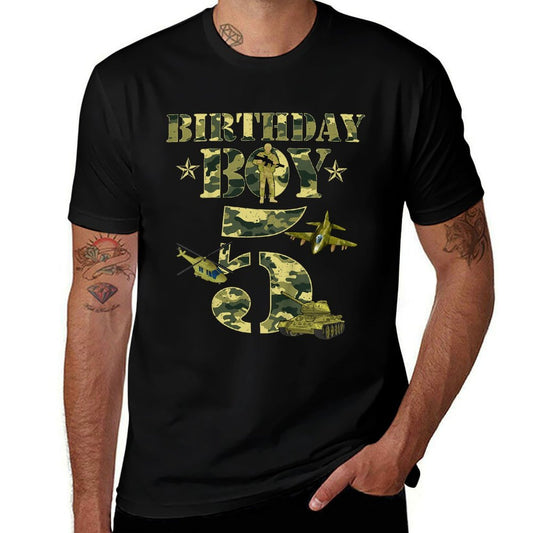Kids 5th Birthday Military Themed Camo Boys 5 Yrs Old Soldier  Stretchy T-Shirt