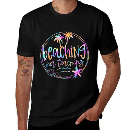 Beaching Not Teaching Tie Dye Summer Teacher Beach Vacation  Ribbed Collar T-Shirt