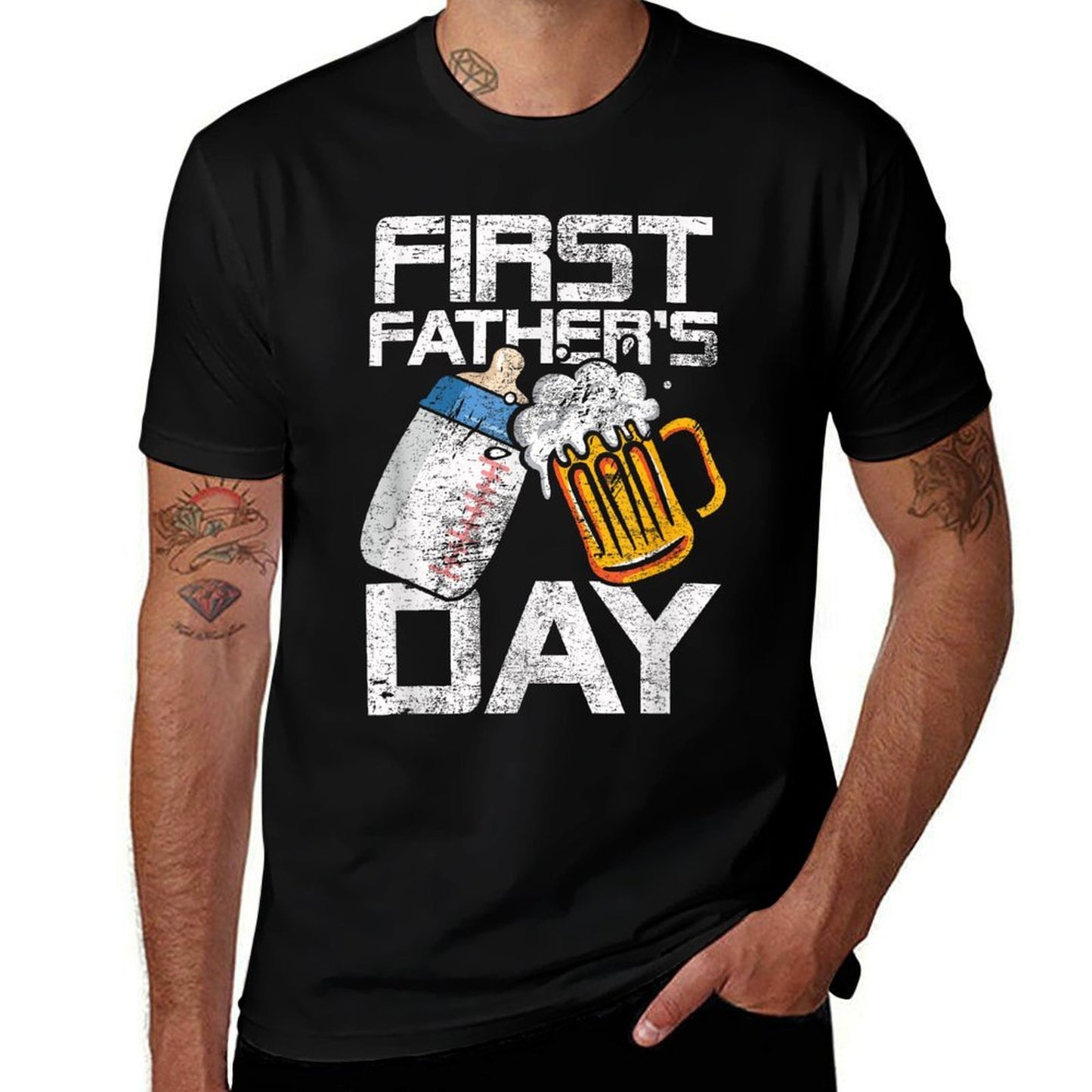 Beer Baby Bottle Daddy Dad Joke First Fathers Day Men Women  Versatile T-Shirt