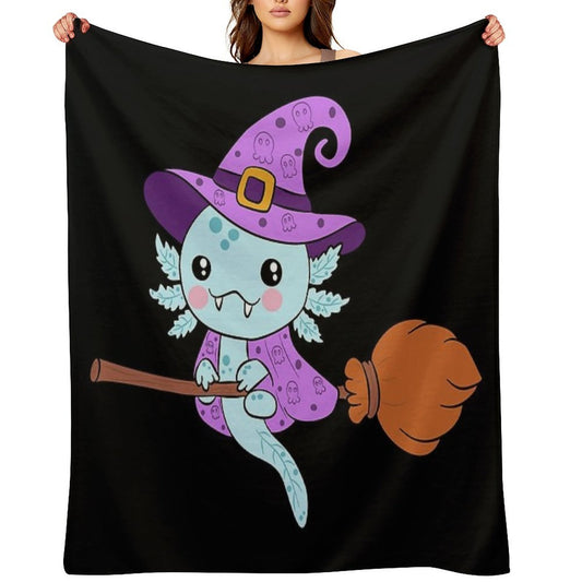 Adorable Axolotl in A Witch Costume Versatility Throw Blanket