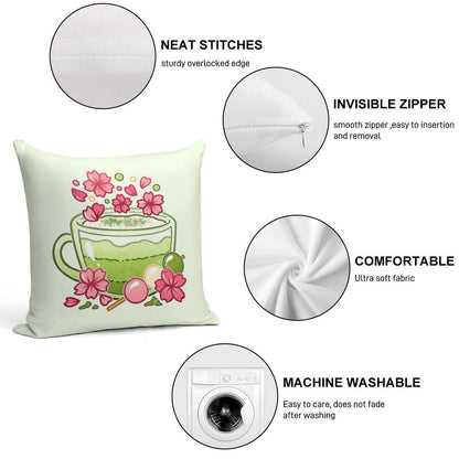 Sakura Matcha Tea Soft Fade-Resistant Throw Pillow