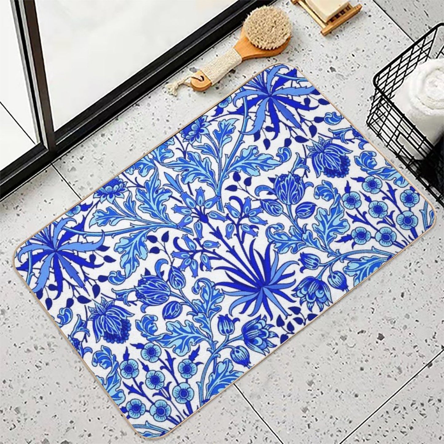 William Morris Hyacinth Print, Cobalt Blue & White  Non-Slip Bath Mat