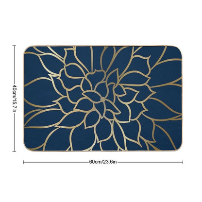 Floral Modern Print Art, Navy Blue And Gold  Pet-Safe Bath Mat