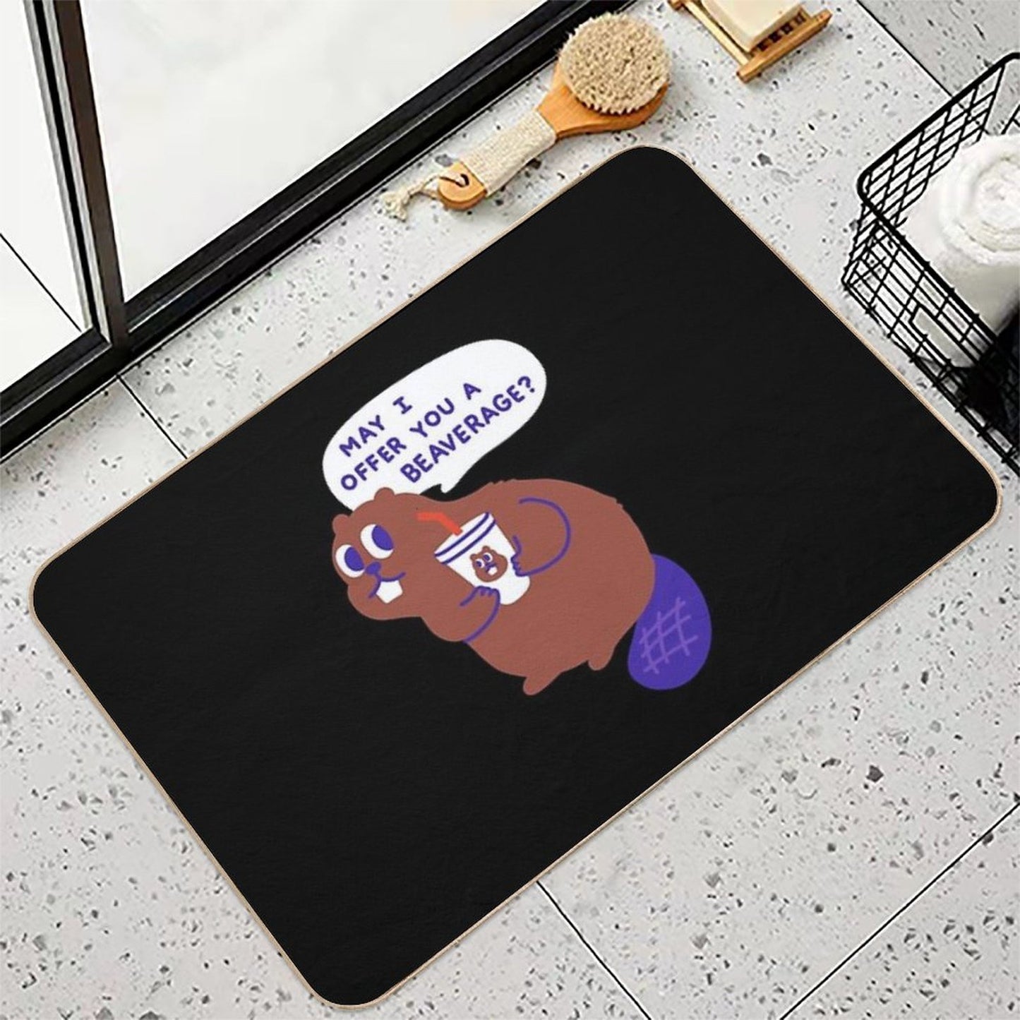 Beaver Offers A Beverage  Non-Slip Bath Mat