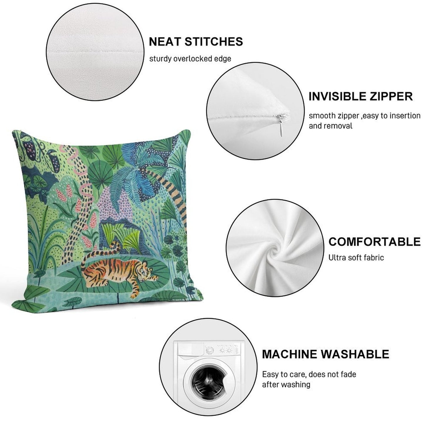 Jungle Tiger Soft High-Density Material Throw Pillow