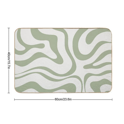Modern Liquid Swirl Abstract Pattern in Sage Green Tones  Non-Slip Bath Mat