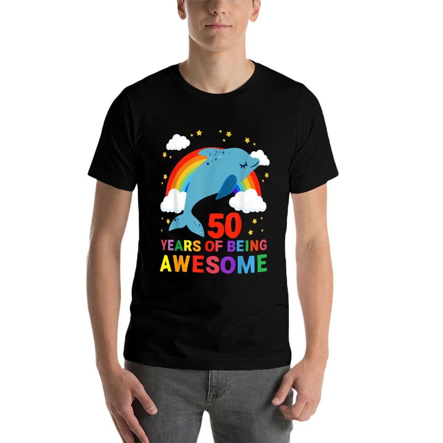 Dolphin 50th Birthday Party Zoologist Ocean Theme Underwater  Trendy Pattern T-Shirt