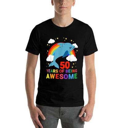 Dolphin 50th Birthday Party Zoologist Ocean Theme Underwater  Trendy Pattern T-Shirt