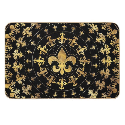 Fleur-de-lis - Circular Ornament - Gold And Black  Anti-Trip Bath Mat