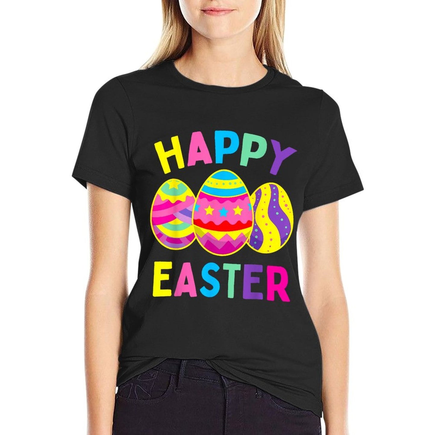 Happy Easter Day, Cute Colorful Egg Hunting Women Boys Girls  Odor-resistant T-Shirt