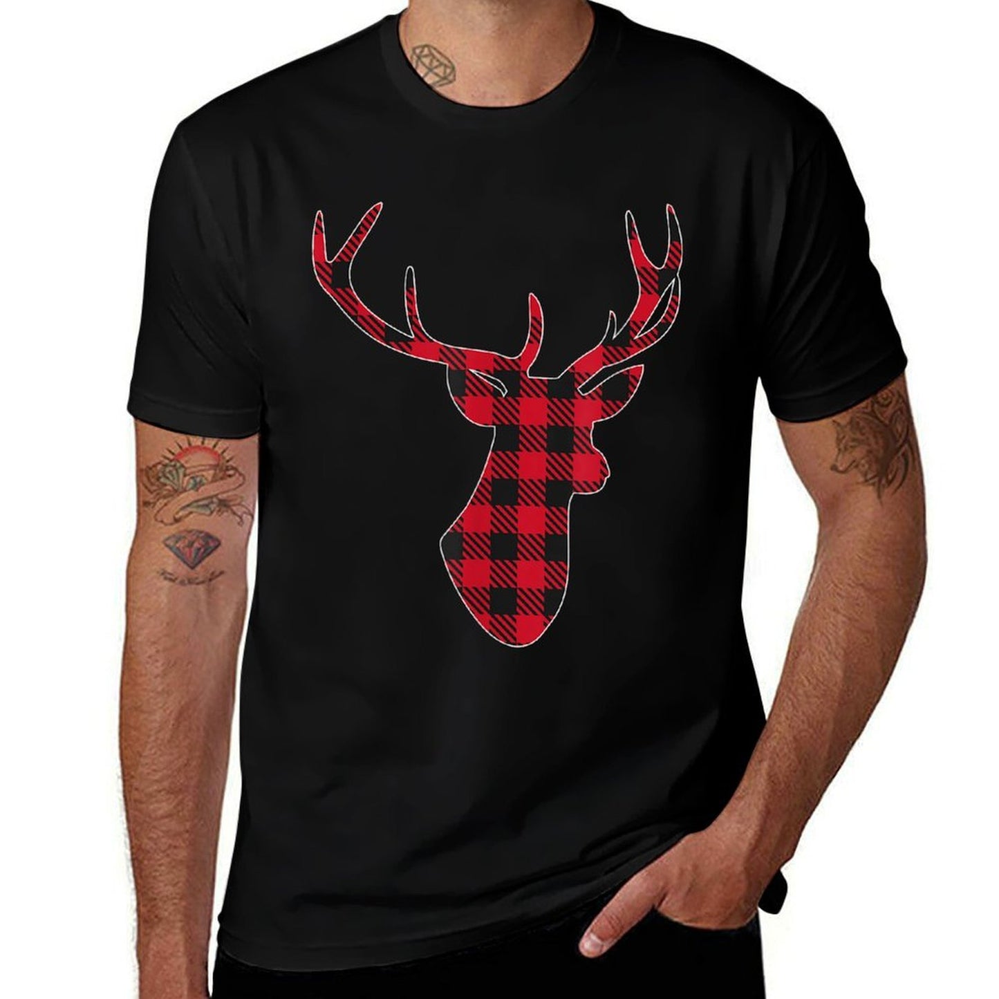 Classic Red  Black Christmas Buffalo Plaid Deer  Eco-friendly Material T-Shirt