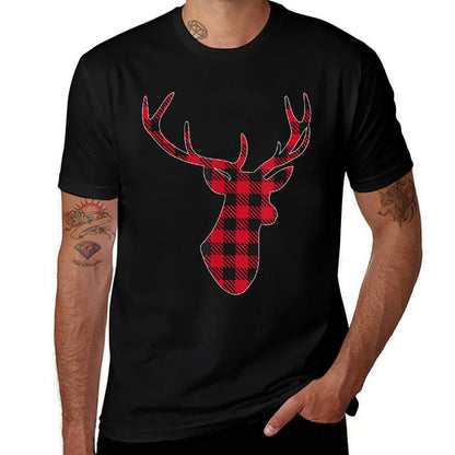 Classic Red  Black Christmas Buffalo Plaid Deer  Eco-friendly Material T-Shirt