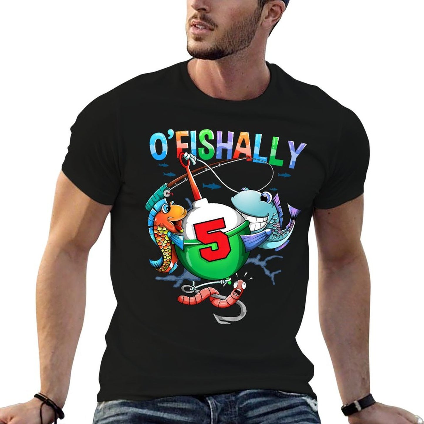 Kids Ofishally 5 Birthday Theme 5 Year Old Boys Birthday Fishing  Breathable T-Shirt