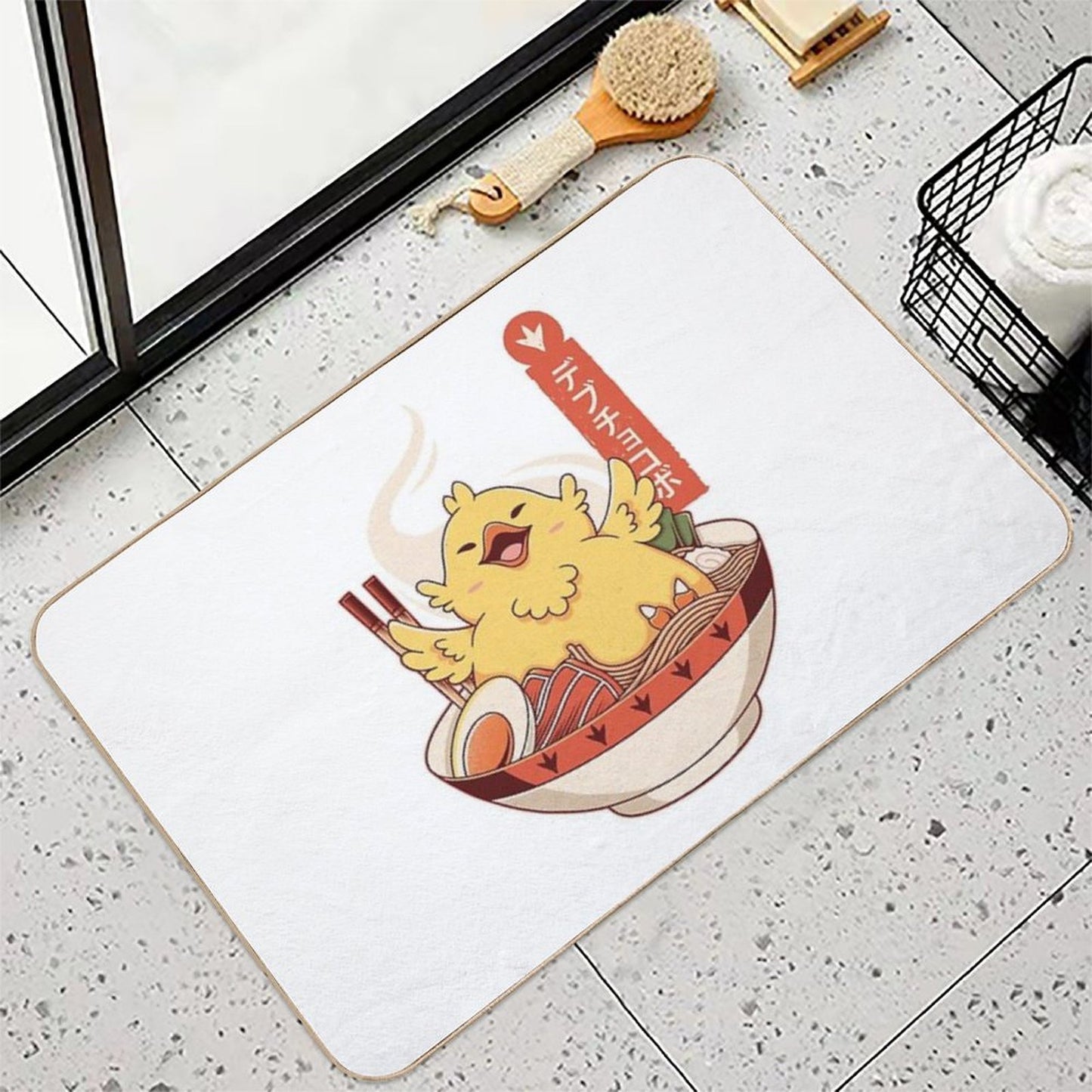 Grey Anime Fat Chocobo Ramen  Slip-Resistant Bath Mat