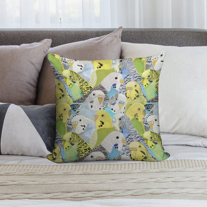Budgie Parakeets Soft Fade-Resistant Throw Pillow