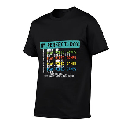 My Perfect Day Play Video Games Funny Gamer Men Boys Kids  Heathered Texture T-Shirt