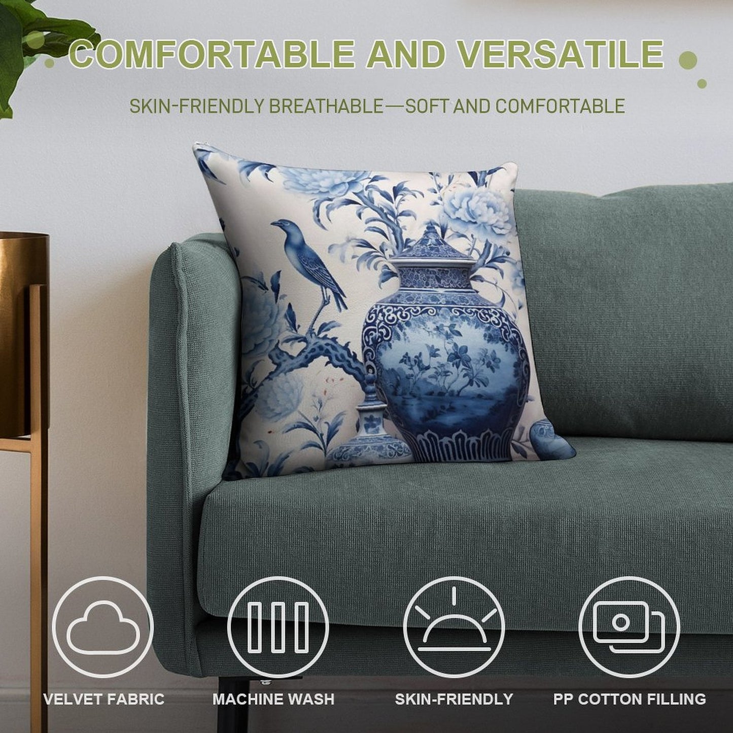 Blue And White Chinoiserie Ginger Jars in The Garden Soft Luxury Feel Throw Pillow