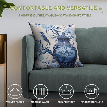 Blue And White Chinoiserie Ginger Jars in The Garden Soft Luxury Feel Throw Pillow