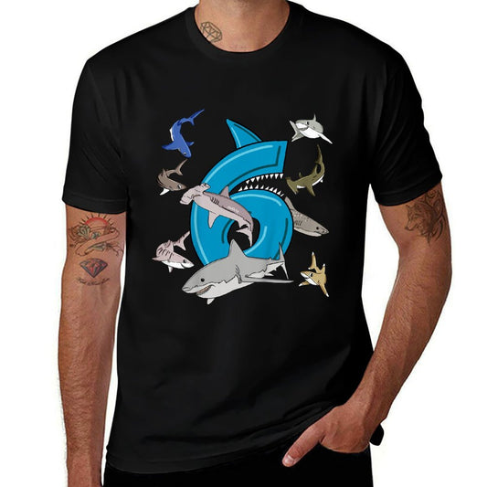Kids 6th Birthday Boys Shark White Shark  Quick-drying T-Shirt