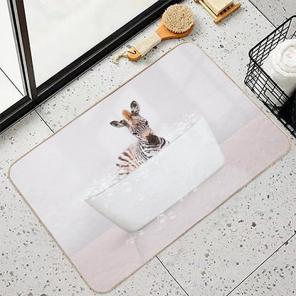 Baby Zebra  in Modern Bathtub Pink Print, Baby Zebra Bathing, Animals in Bathtub Art by Synplus  Absorbent Bath Mat