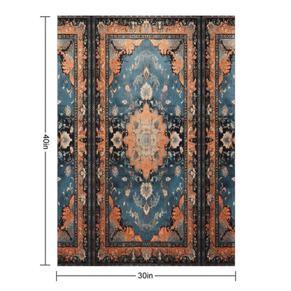 Orange Dark Azure Persian Carpet Machine-washable Throw Blanket