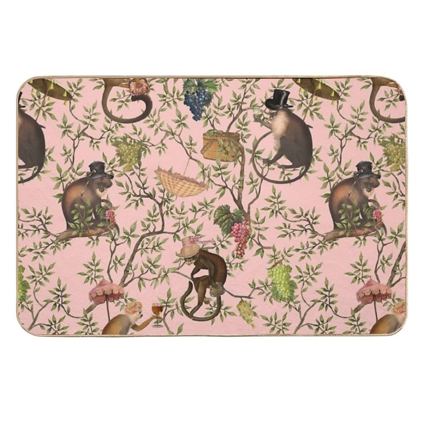 Copy of Vintage Chinoiserie Monkeys Botanical Garden Pink Nightgarden  Dirt-Trapping Bath Mat