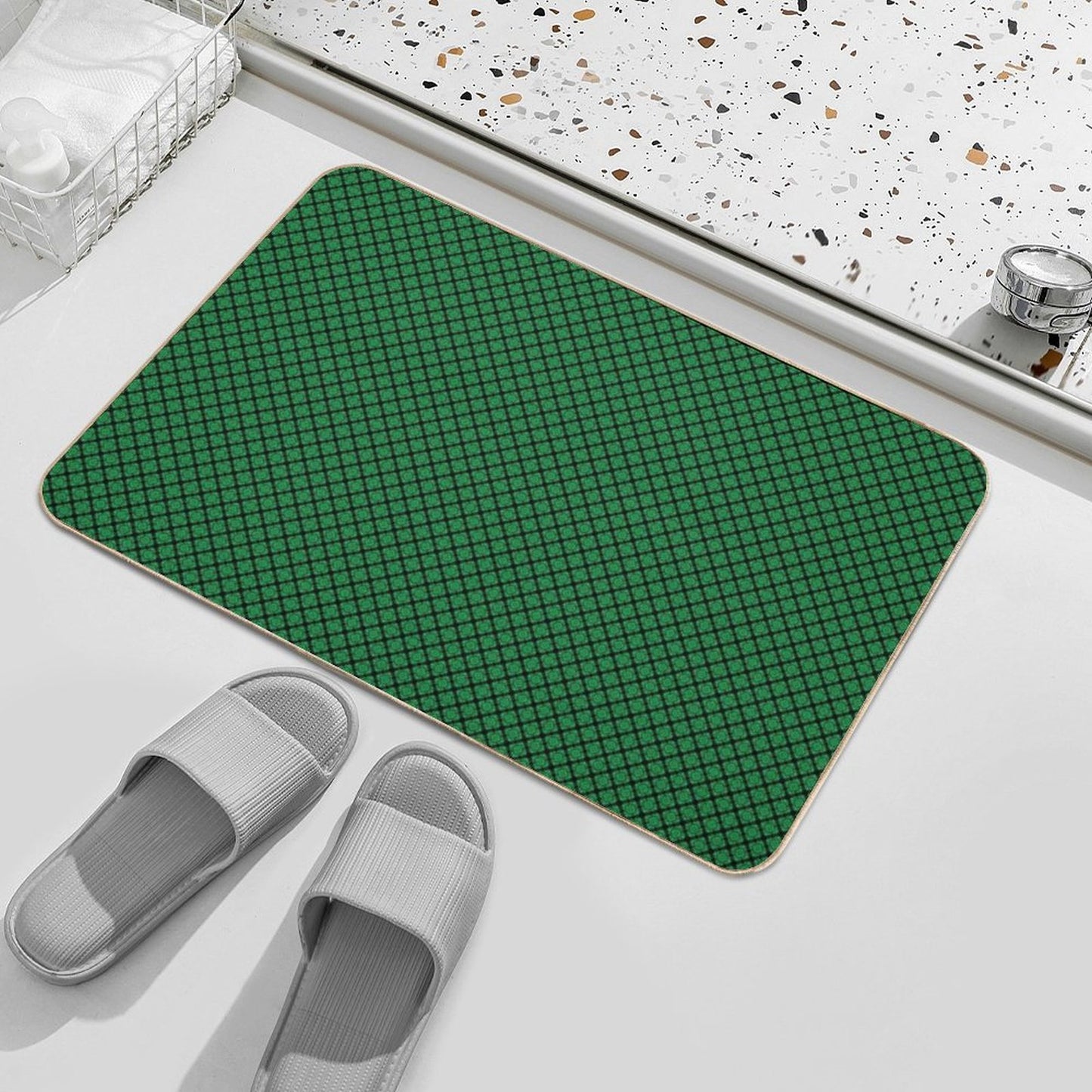 Green And Black Medallions  Stain-Proof Bath Mat