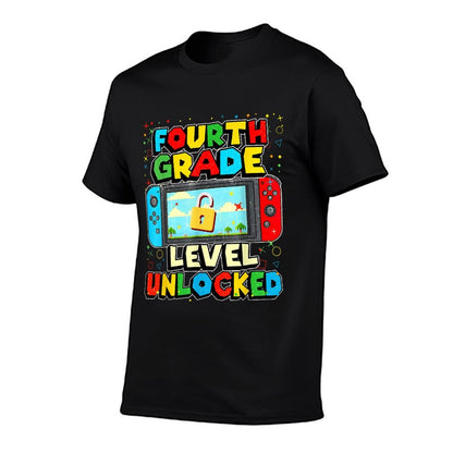 4th Grade Level Unlocked Funny Gamer Boys Back To School  Wrinkle-resistant T-Shirt