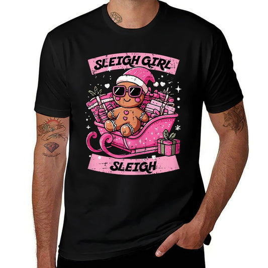 Christmas Gingerbread Pink Sleigh Girl Xmas Girls Kids Women  Lightweight T-Shirt