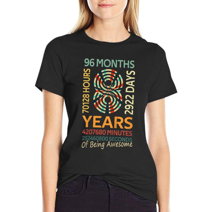 8th Birthday 8 Years Old Vintage Retro 96 Months  Heathered Texture T-Shirt