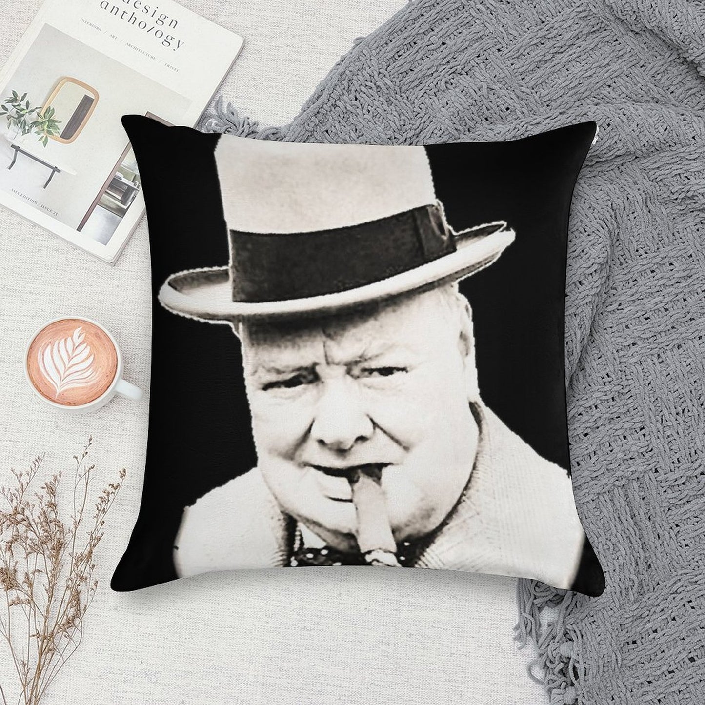 Wiston Churchill Face Soft Warmth Comfort Throw Pillow