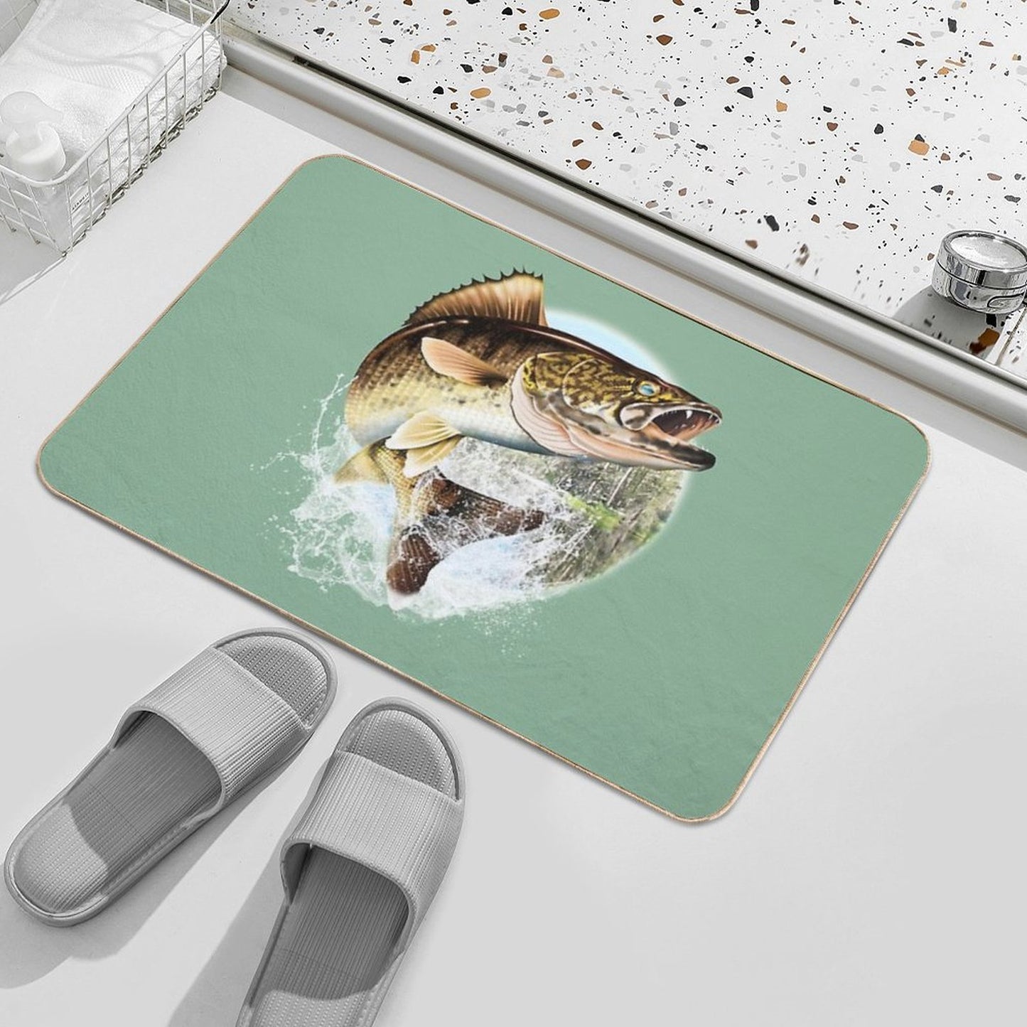 Mary Tracy - Jumping Walleye  Repositionable Bath Mat
