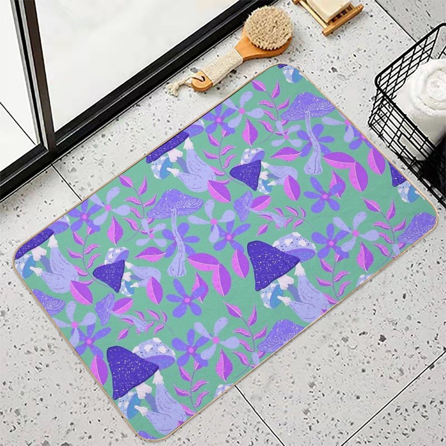 Groovy Shrooms & Blooms - Mushroom And Floral Pattern  Pet-Safe Bath Mat
