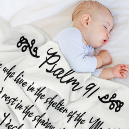 Psalm 91  Christian Inspirational Bible Verse Decorative Handwriting Plush Throw Blanket