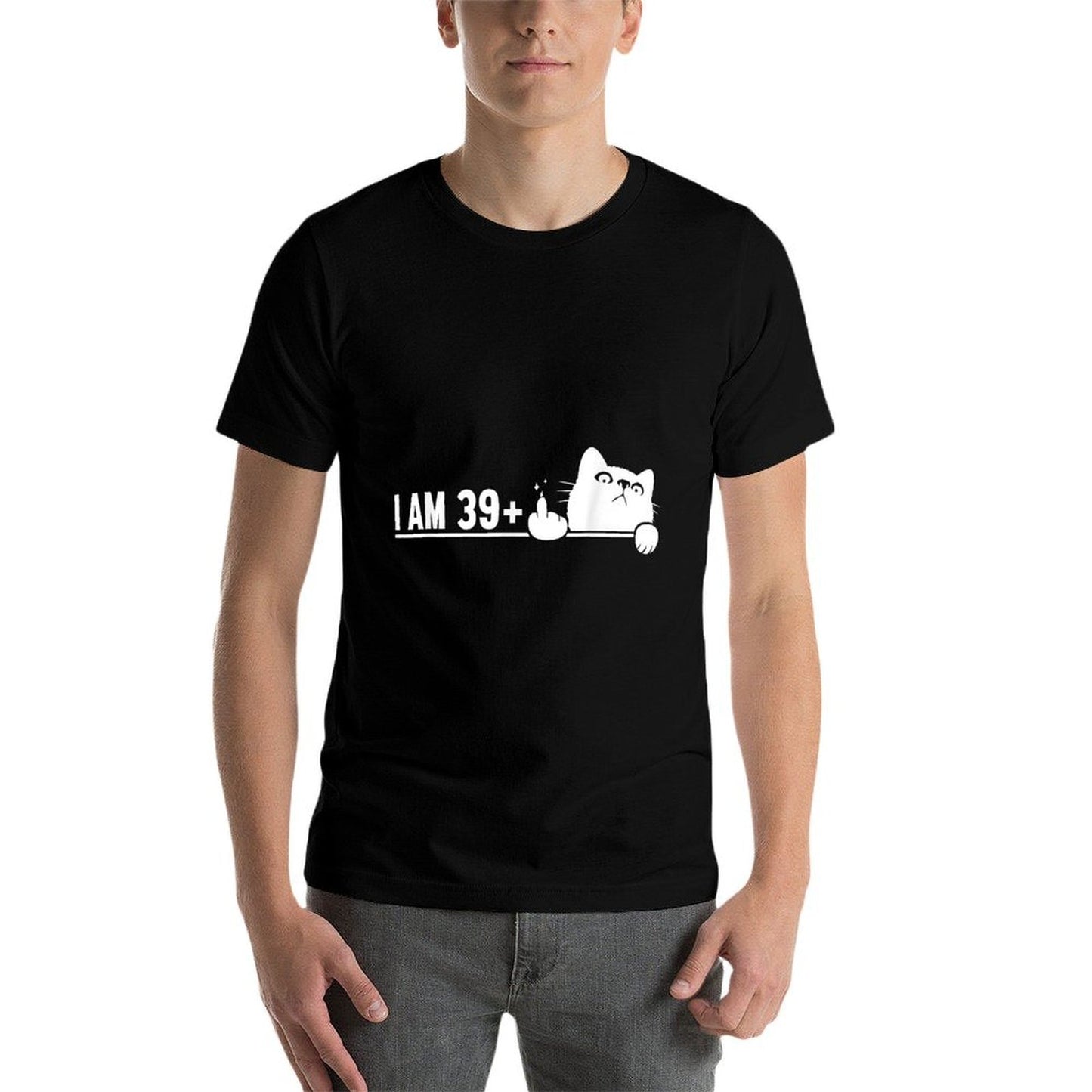 Funny, I Am 39 Plus, Cat Middle Finger 40th Birthday Cat  Polyester Blend T-Shirt
