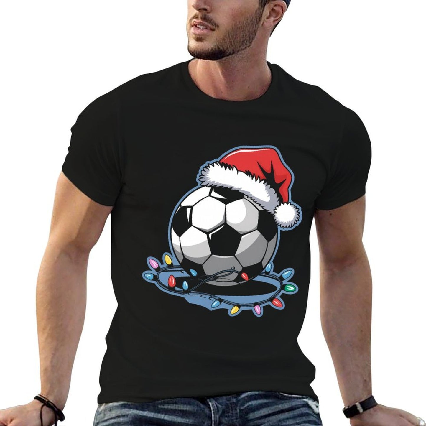 Santa Sports Christmas Soccer Player Men Boysns  Heathered Texture T-Shirt