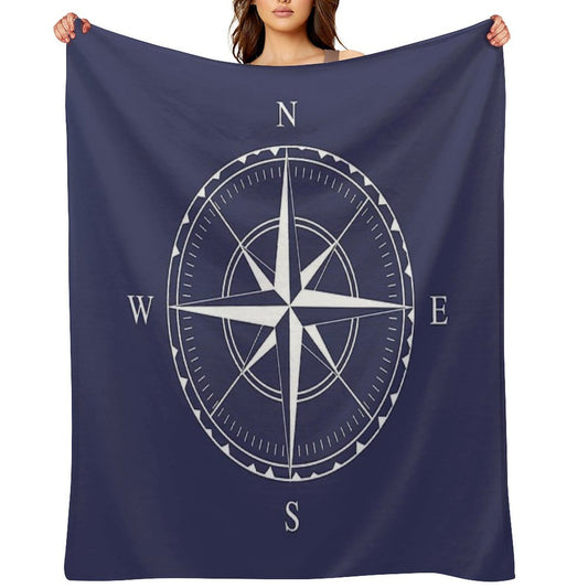 Navy Blue And White Nautical Ships Compass Rose Quick-dry Throw Blanket