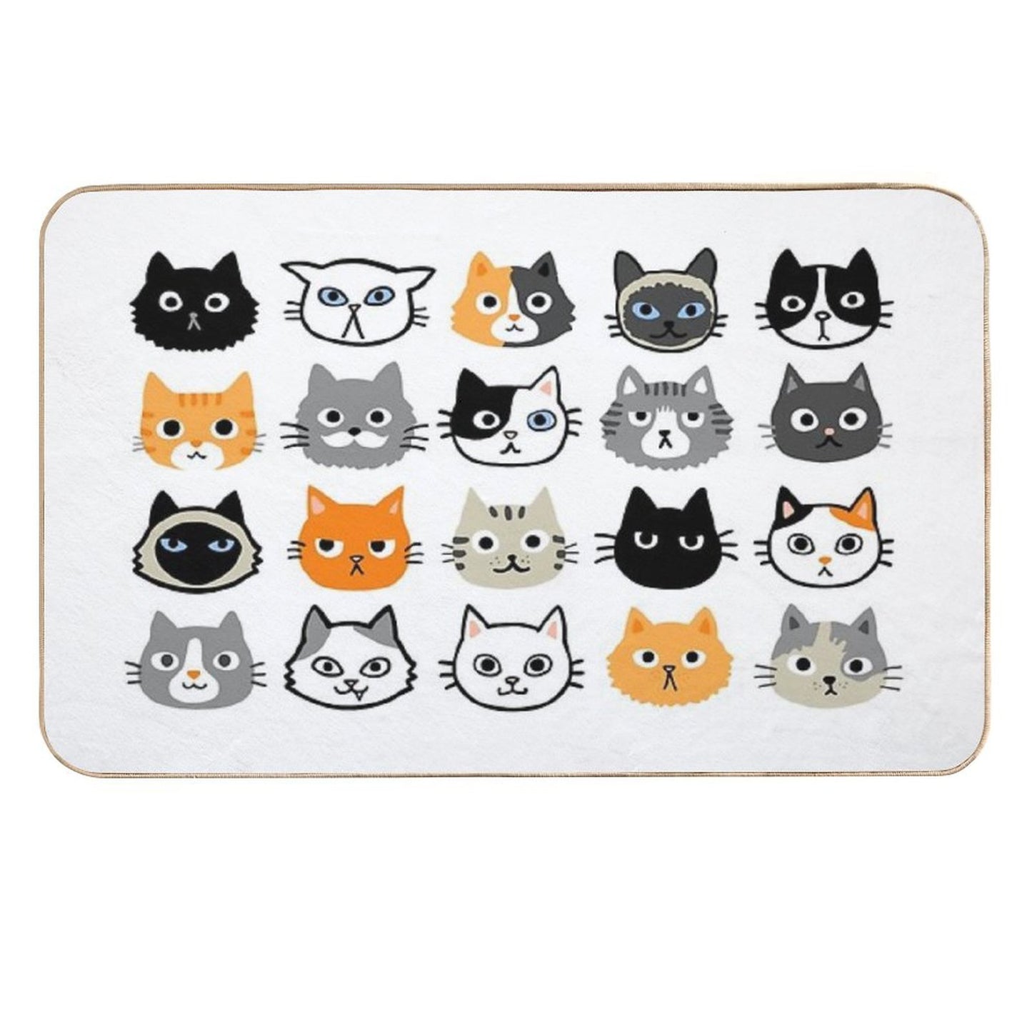 Assorted Cat Faces  Cute Quirky Kitty Cat Drawings  Non-Slip Bath Mat