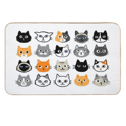 Assorted Cat Faces  Cute Quirky Kitty Cat Drawings  Non-Slip Bath Mat