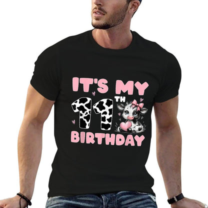 It's My 11th Birthday Cow Coquette Pink Bow 11 Year Old Girl  Fade-proof Color T-Shirt
