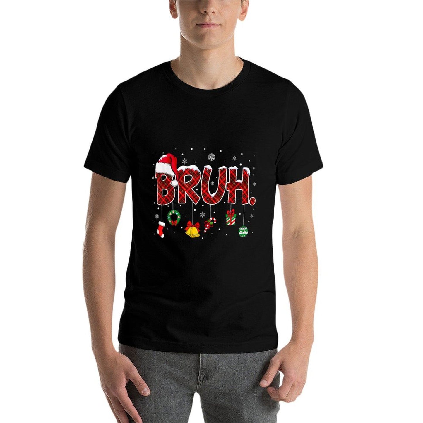 Bruh Funny Saying Christmassns Boys Xmas Pajamas  Oversized Silhouette T-Shirt