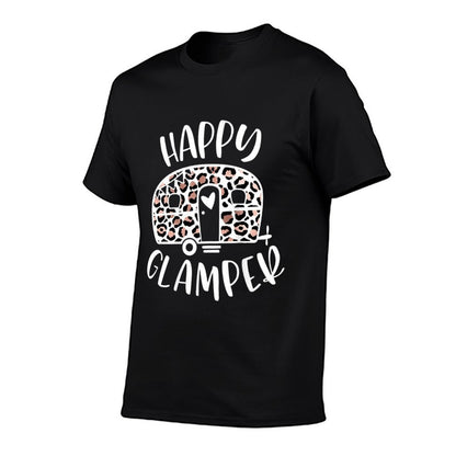 Womens Happy Glamper Trendy Leopard Camping Adventure  Durable T-Shirt