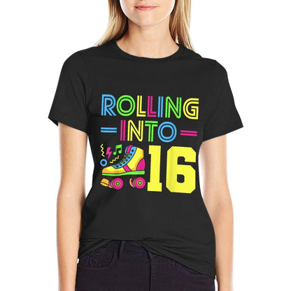 Rolling Into 16 Year Old 80's Outfitn Girl 16th Birthday  Polyester Blend T-Shirt
