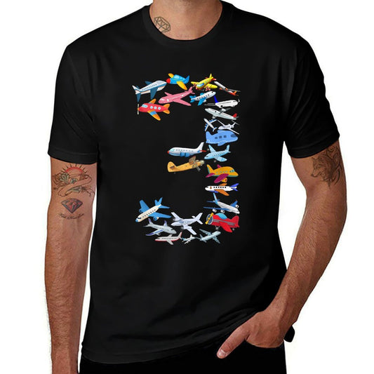 Boys Three 3rd Birthday Party Airplane For 3 Year Old Kids  Easy-care T-Shirt