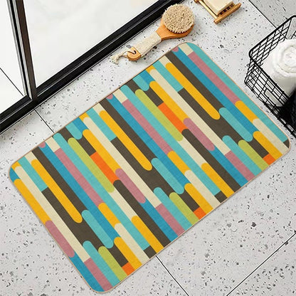 Retro Color Block Popsicle Sticks Blue Durable Bath Mat
