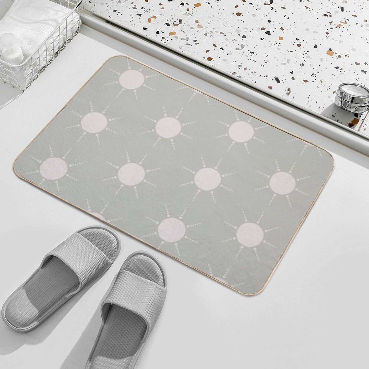 Pretty Polka Dots Sun Pattern Boho Aesthetic In Muted Colors Pale Green  Toxin-Free Bath Mat