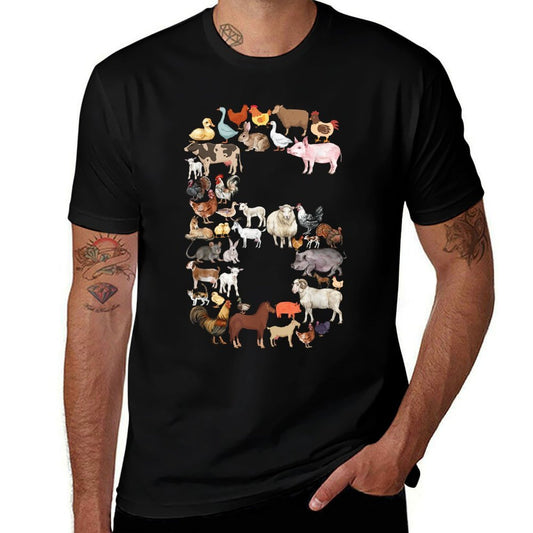 Fun 6th Birthday Farm Animals Theme Boy Kids 6 Year Old Bday  Classic T-Shirt